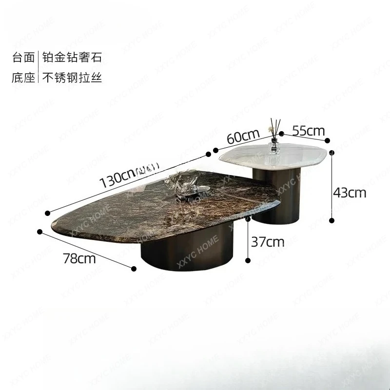 A  Light luxury pure natural platinum diamond luxury stone coffee table high-end special-shaped Italian minimalist