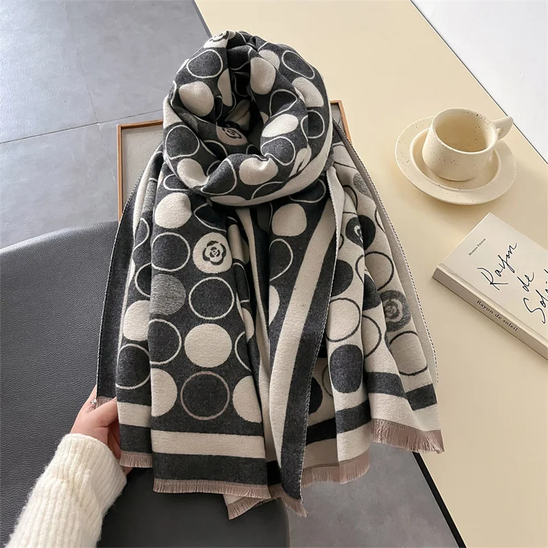 Cashmere Scarves for Women 2024 Winter Shawls Warm Wraps Lady Pashmina Dot Print Blanket Scarf Neck Headband Hijabs Stoles