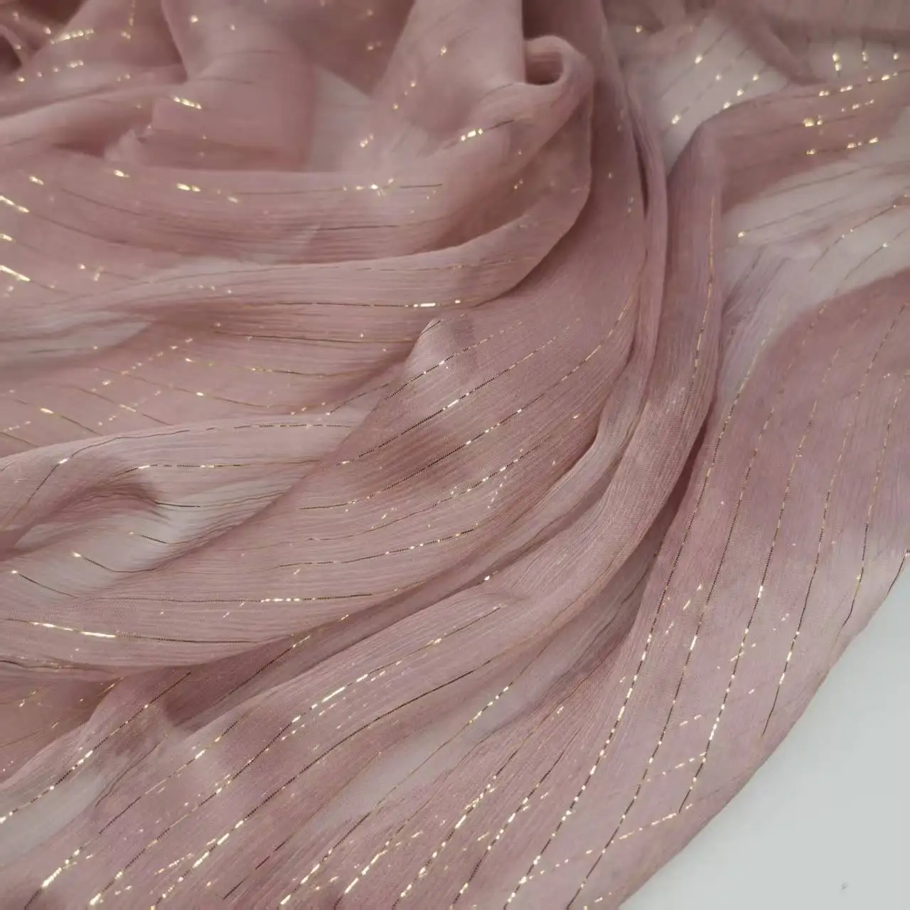 Metallic Bling Silk Georgette Shimmer Mauve Pink Qualified Shiny Silk Breathable Fabric