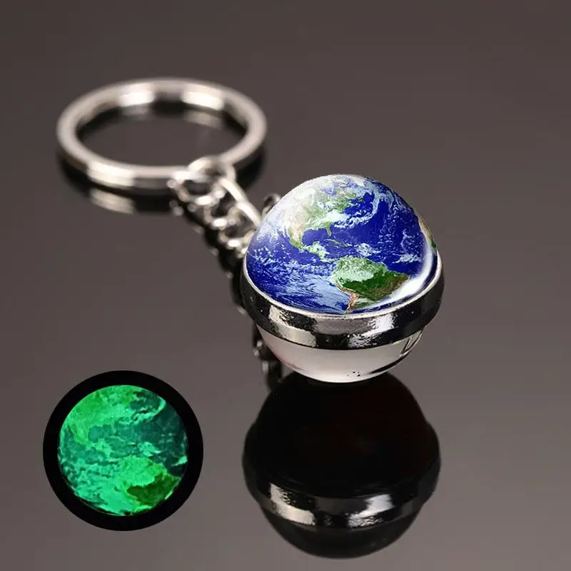 Luminous Universe Planet Keychain Men's Solar System Backpack Pendant USB Drive Galaxy Glass Earth Car Key Chain Accessory