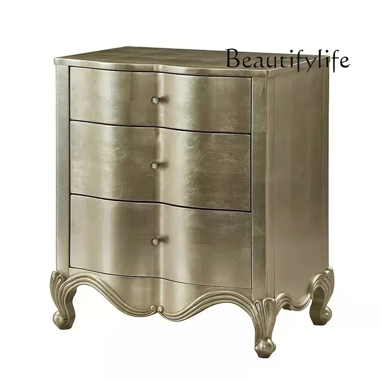 

11American light luxury solid wood carving flower bedside cabinet, French retro bedside table bedroom locker furniture