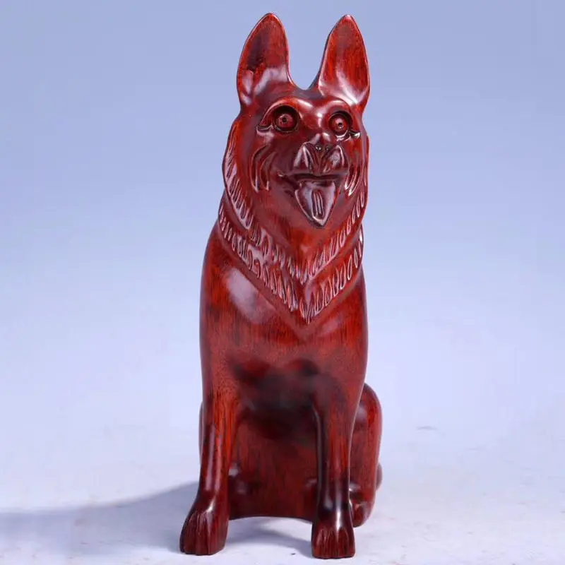 Pear wood carving dog ornament Chinese zodiac big wolf dog home decoration dog