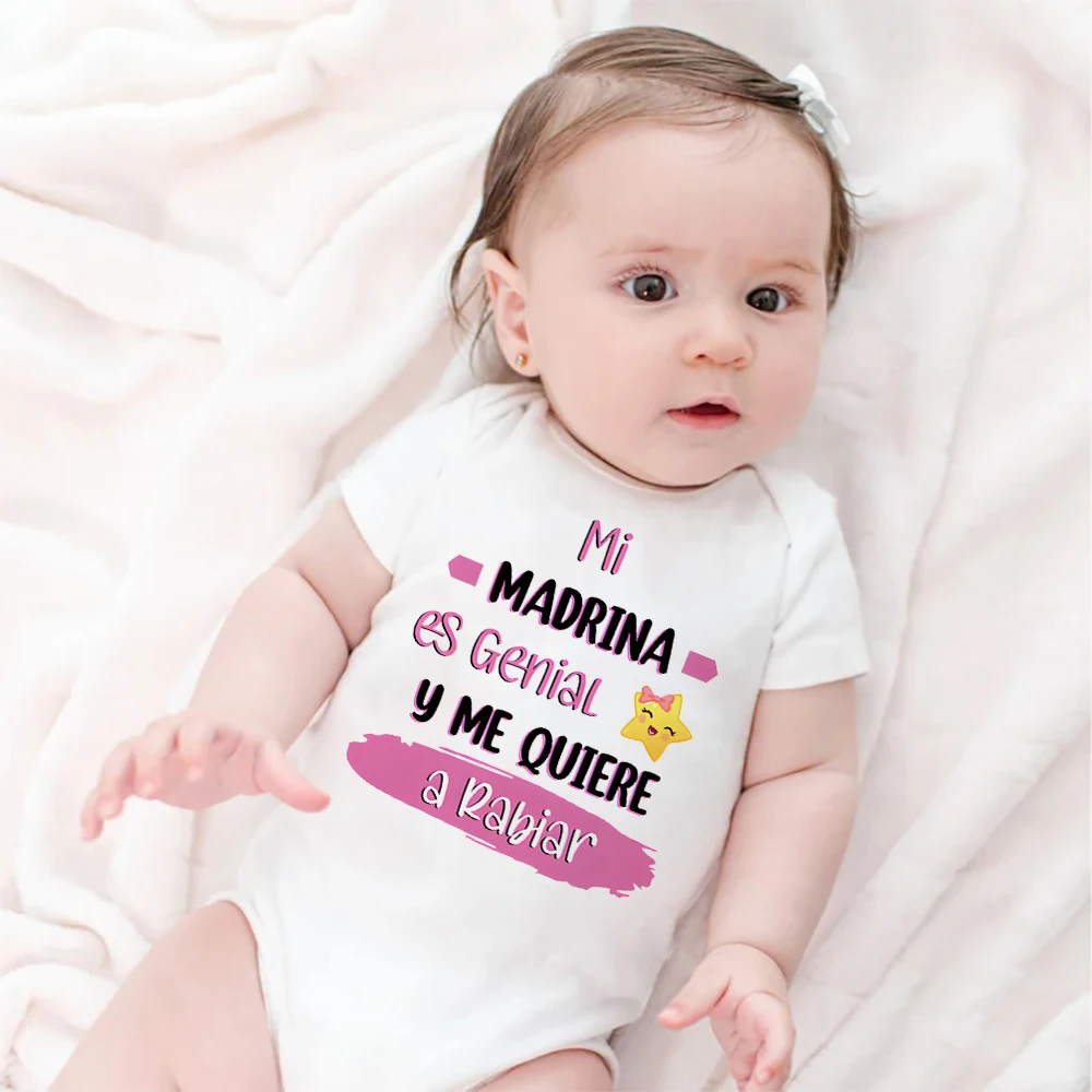 My Godmother Is Great Spanish Printed Baby Romper Funny Newborn Short Sleeve Jumpsuit Infant Summer Bodysuit Cute Todder Clothes