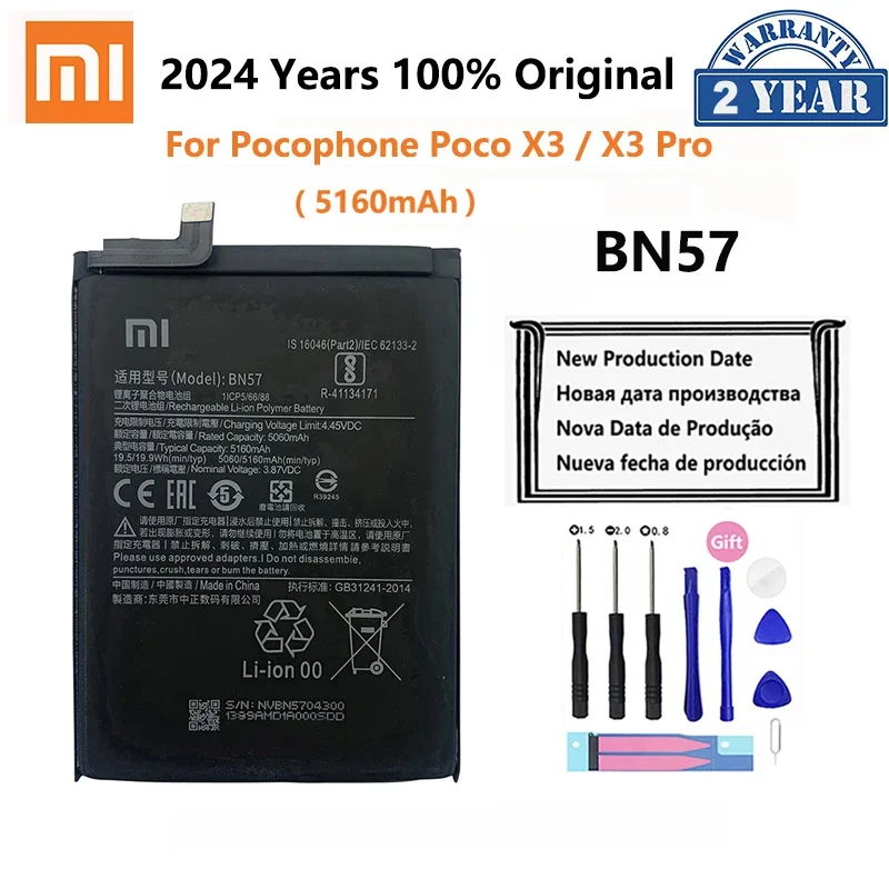 100% Original Xiao mi BN57 5160mAh Phone Battery For Xiaomi Pocophone X3 Poco X3 Pro Replacement Batteries Bateria