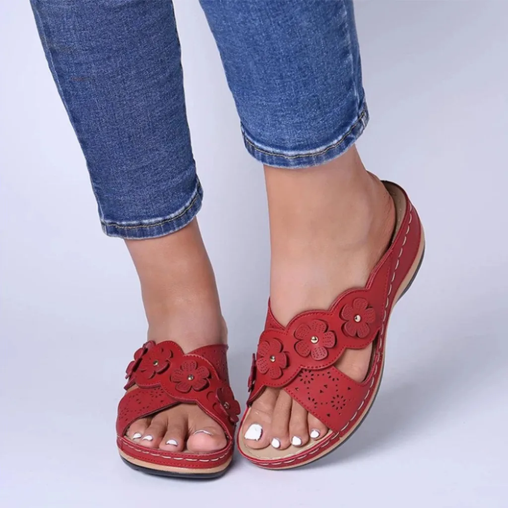 Floral Sandals Casual Open Toe Non Slip All Match Sandals 2024 Women Fashion Wedges Vintage Design Outdoor Ladies Slippers