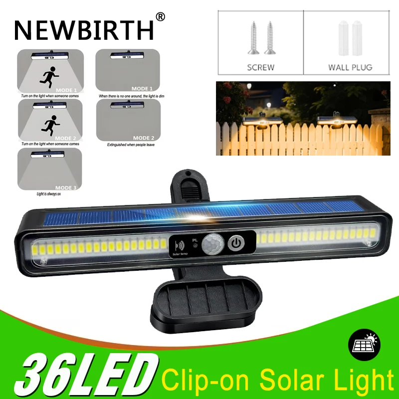36LED Solar Motion Sensor Light, IP65 Waterproof Wall-Mounted, Outdoor Security Lighting for Fence Patio, Portable Solar Powered