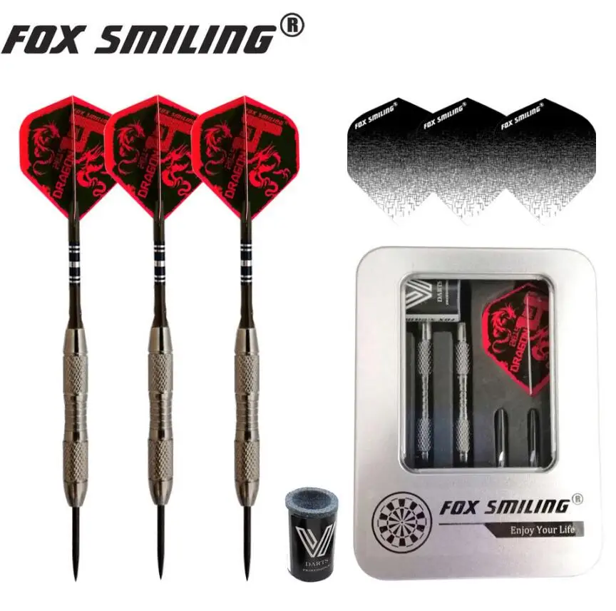 Fox Smiling 3pcs 20/23g Steel Tip Darts With High Grade Iron Case Box Package (Gift: 3PCS Flights + 1PCS Sharpener Stone)