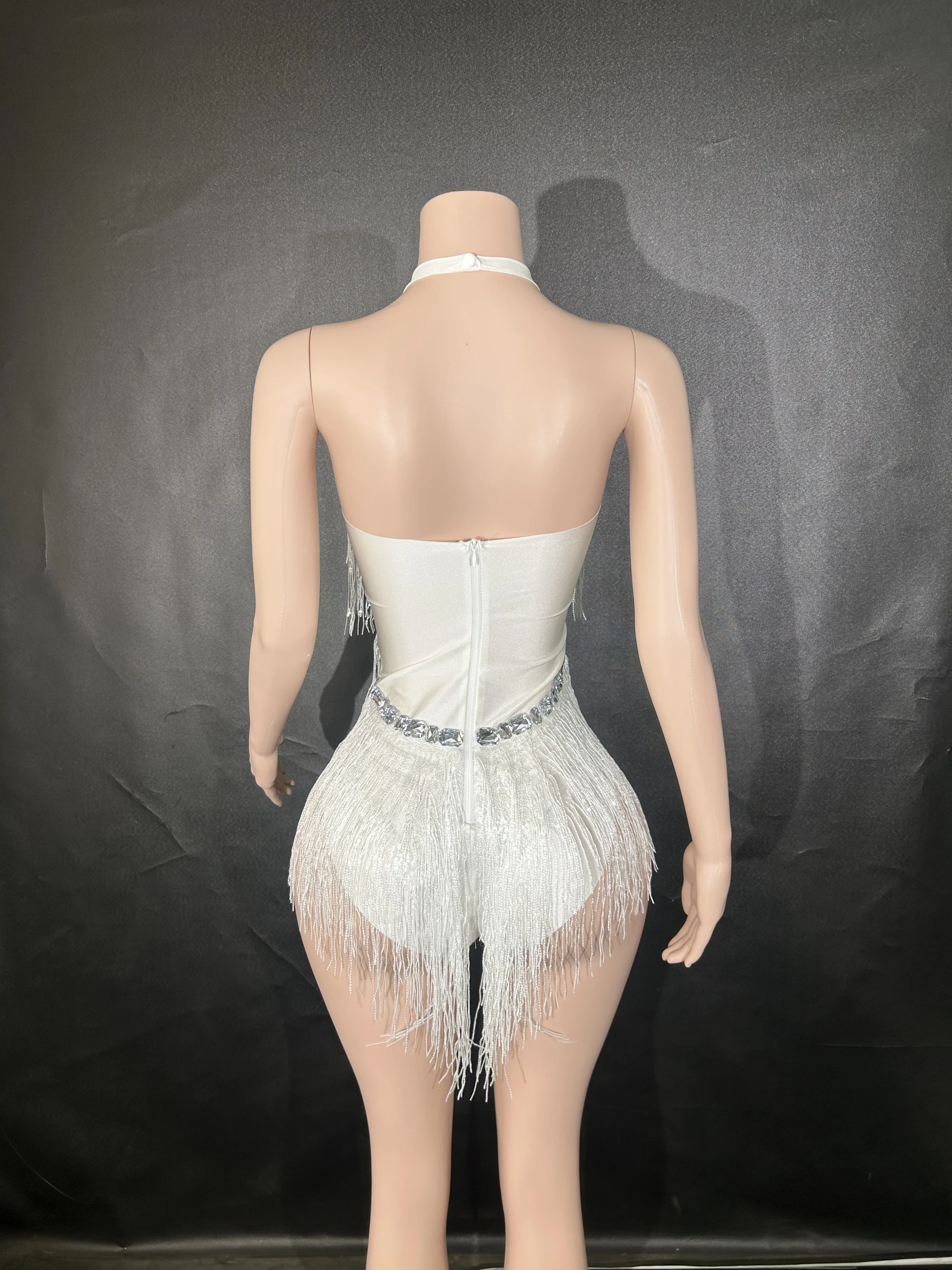 Sparkly Rhinestones Sequins Tassel LeotardWomen Nightclub Outfit Singer Dancer CostumeStage Wear Sexy Performance Bodysuit  G007