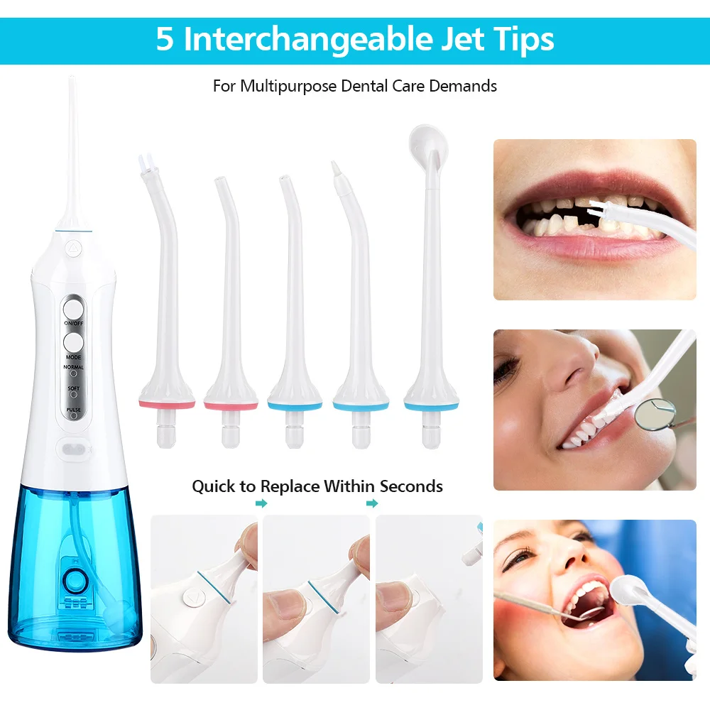 Oral Irrigator with DIY 3 Modes 6 Jets Dental Water Jet 300ML IPX7 Waterproof Water Flosser Rechargeable Teeth Cleaner Oral Care