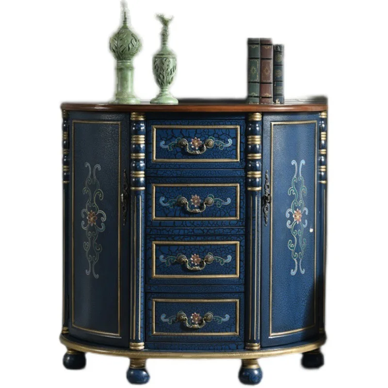 CX American four-bucket, storage cabinet, bedroom entrance semicircular entrance, retro and old blue hand-painted locker