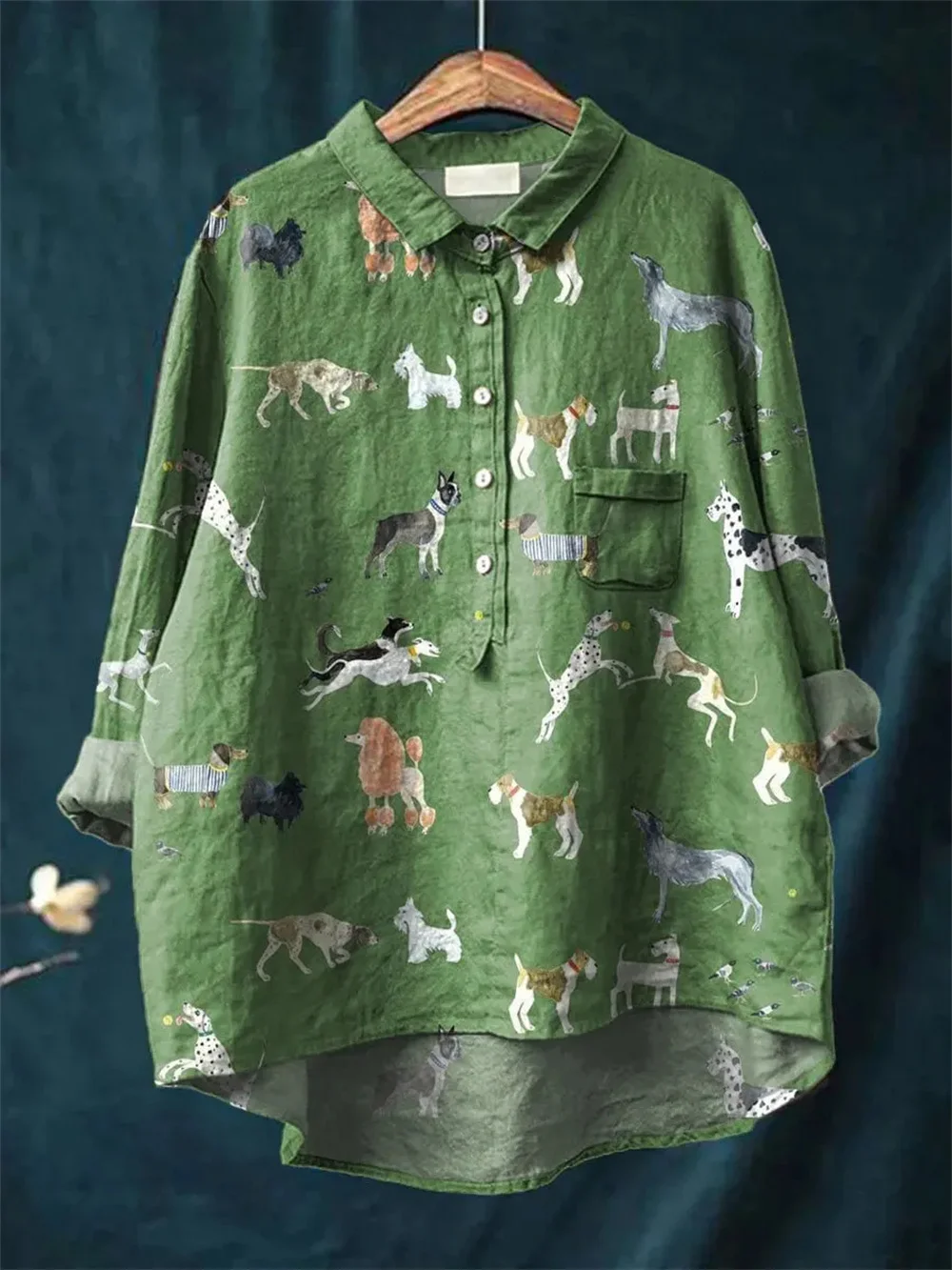 PLstar Cosmos New 3D Print Cute Dog Pattern Women's Fun Casual Dog Loose Open-Cut Shirt-4 view 3