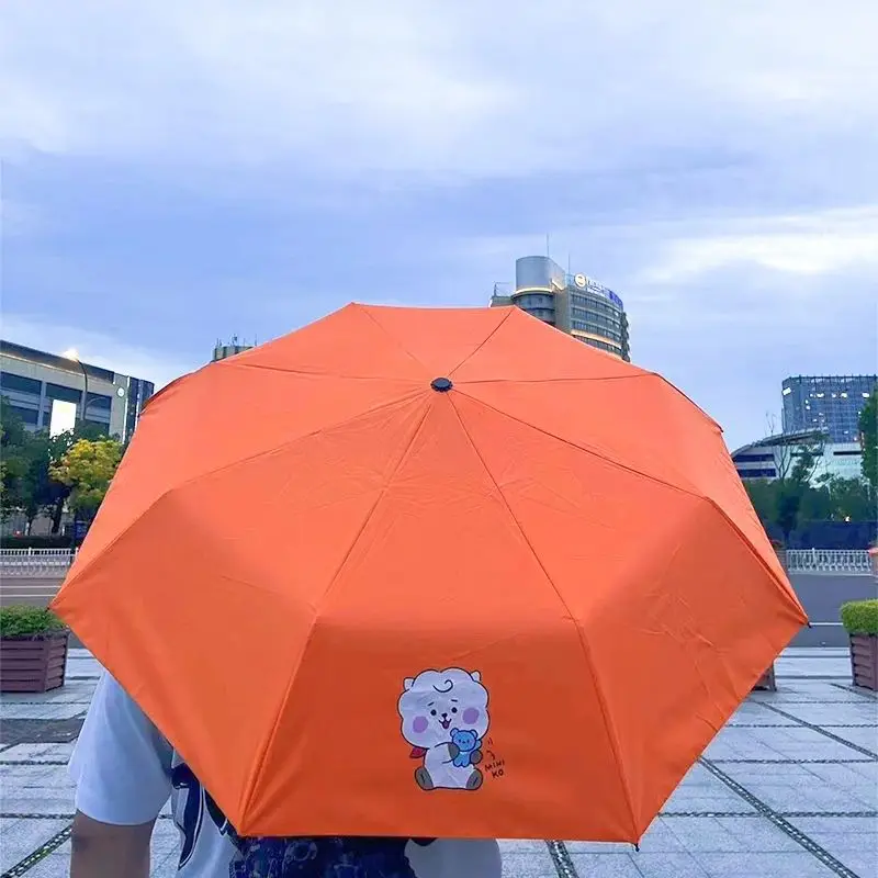 BT21 anime cartoon cute automatic umbrella kawaii for boys and girls summer sunshade UV protection parasol fan merchandise gift view 6