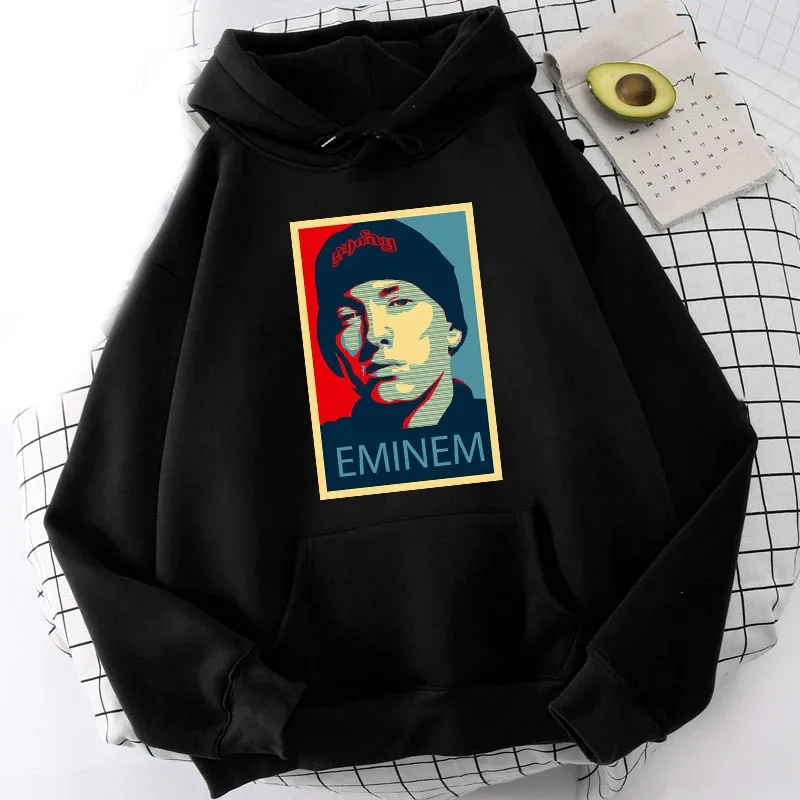 Rapper masculino e feminino Eminem com capuz de manga comprida, pulôver simples, moletom grande, rua Harajuku, moda, novo