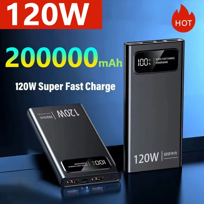 

Power Bank 200000mah 120w Super Fast Charging Battery High Capacity Digital Display Power Bank For Xiaomi Iphone Samsung Vivo