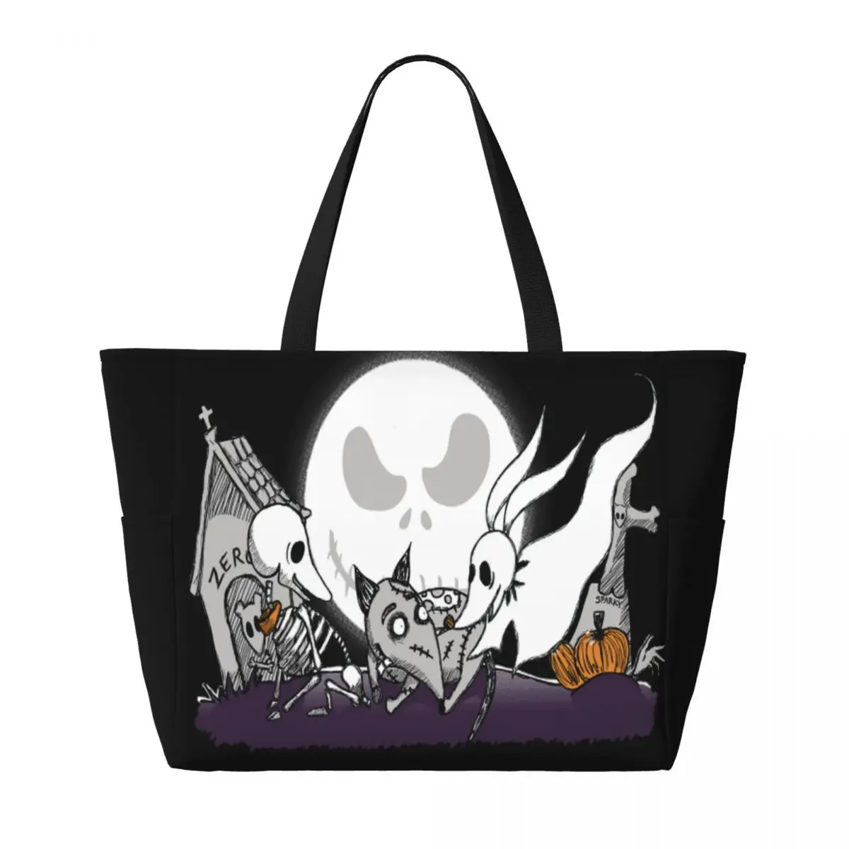 Custom Halloween Best Friends Frankenweenie Beach Tote Bag Women Sparky Dog Big Compartment Gym Beach Travel Bags