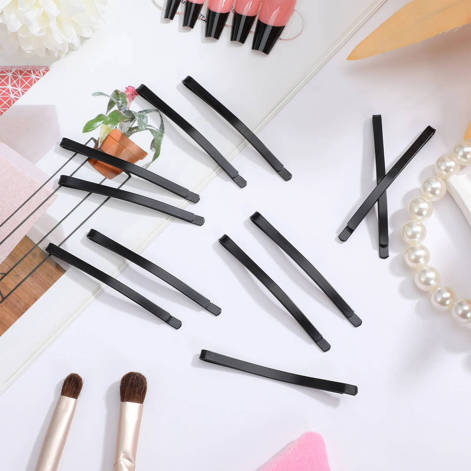 

50pcs Black Blank Metal Hair Clips Diy Hairpins For Styling Craft Bobby Pin Accessories Nonslip Hair Barrettes Handmade Headwear