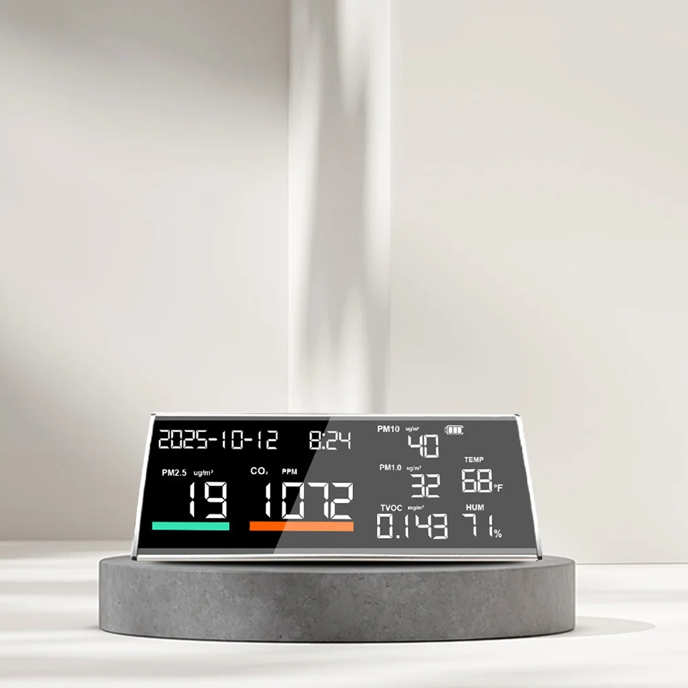 Wyprzedaż! Wielofunkcyjny monitor jakości powietrza PM2.5, analizator gazów TVOC CO2 z pomiarem temperatury i wilgotności, port Type-C, roczna gwarancja.