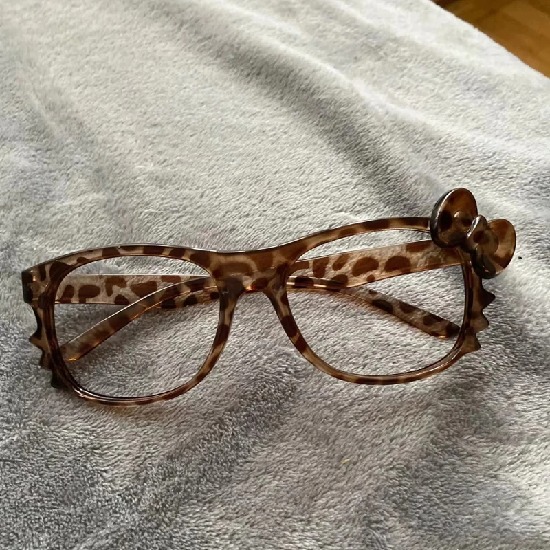 Hello Kitty Glasses Y2K Leopard Print Eyeglasses Frames Kawaii Spectacles Without Lenses Fashion Women's Decoration Accessories