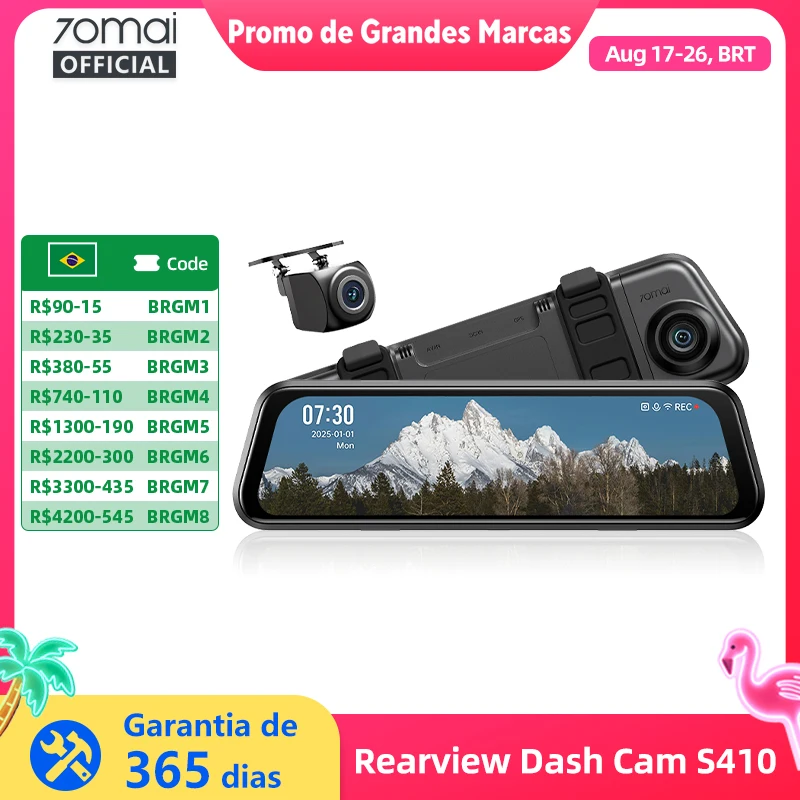 70mai retrovisor traço cam s410 9.35 Polegada tela de toque duplo canal registro hdr 1440p 138 foco 70mai carro dvr s410 supercapatior