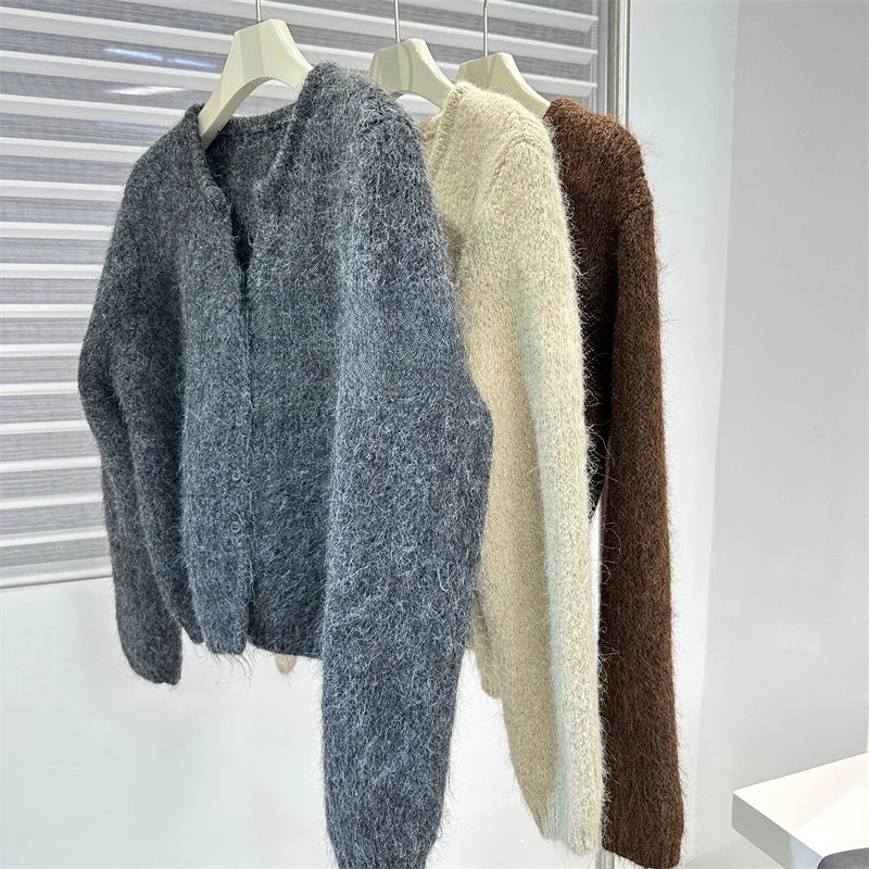 

Женский белый кардиган с v-образным вырезом, свитер в корейском стиле с длинными рукавами, однотонный кашемировый свитер, винтажная одежда Y2k 2000-х годов, осень