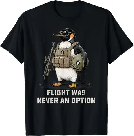 Lustiges taktisches T-Shirt mit Pinguin-Grafik „Flight Was Never An Option“ Y2k Sarkastisches Pinguin-Vogel-Grafik-Bekleidungsstück Herrenmode-T-Shirt – Detail 9