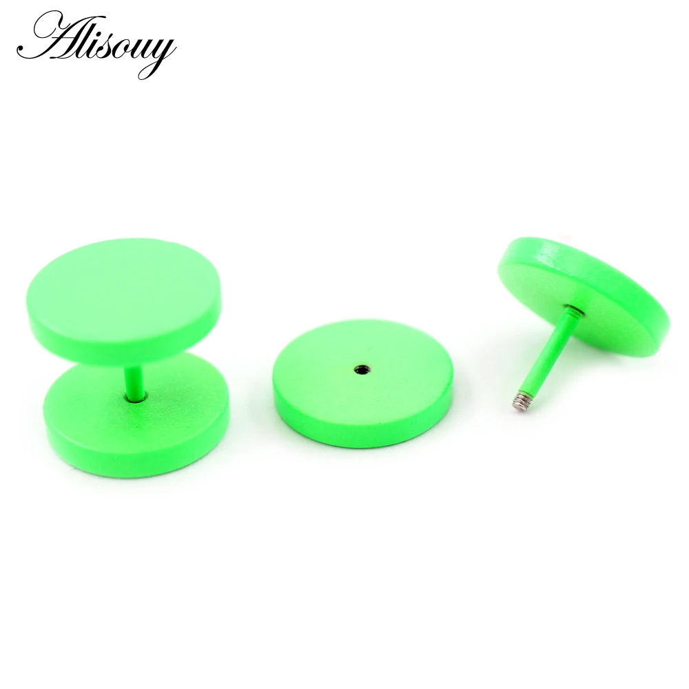 Alisouy 2PC Double Sided Round Stud Earrings White/Yellow/Green Color 4mm-14mm Men Earring Ear Jewelry