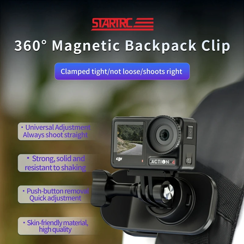 

For DJI Action 4/3/2/Pocket 3/Insta360 X3/ONE X2/GoPro Sports Camera Magnetic 360° Gimbal Quick Release Backpack Clip Accessory