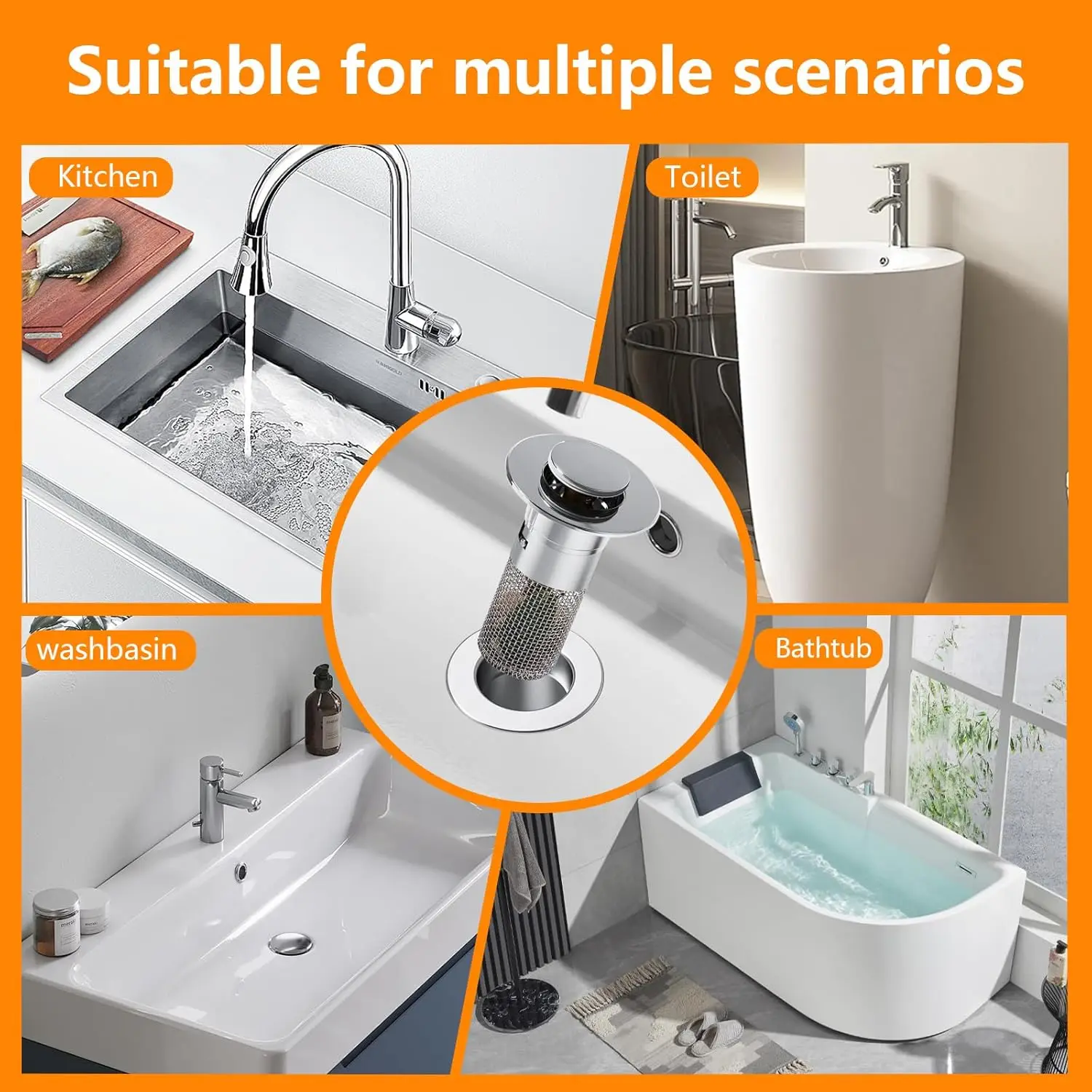 1-5 Stück Edelstahl-Bodenablauf-Filter, Leckage-Stopper, Geruchshemmender Pop-Up-Abflussstopfen für Waschbecken, Haarfänger – Detail 6