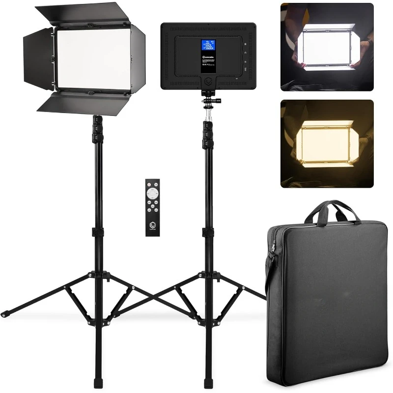 Studio Panel 2-Point Lighting Kit Rechargeable Lithium Battery, Adjustable Color, Brightness, 70