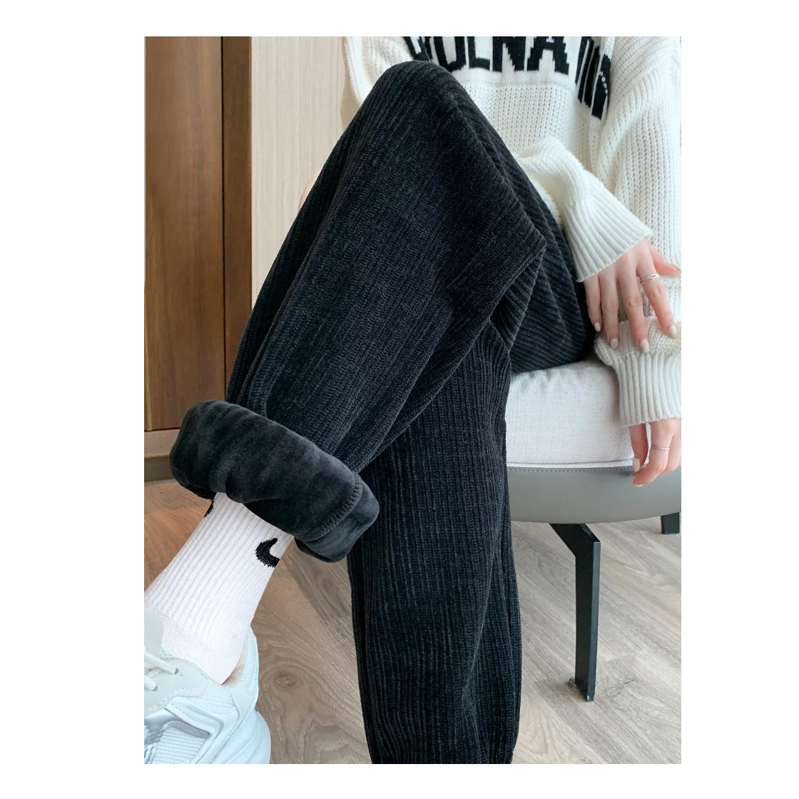 Women Warm Winter Plush Thick Cashmere Corduroy Pants Female Casual Korean Style Sweatpants Loose Harem Long Trousers Joggers