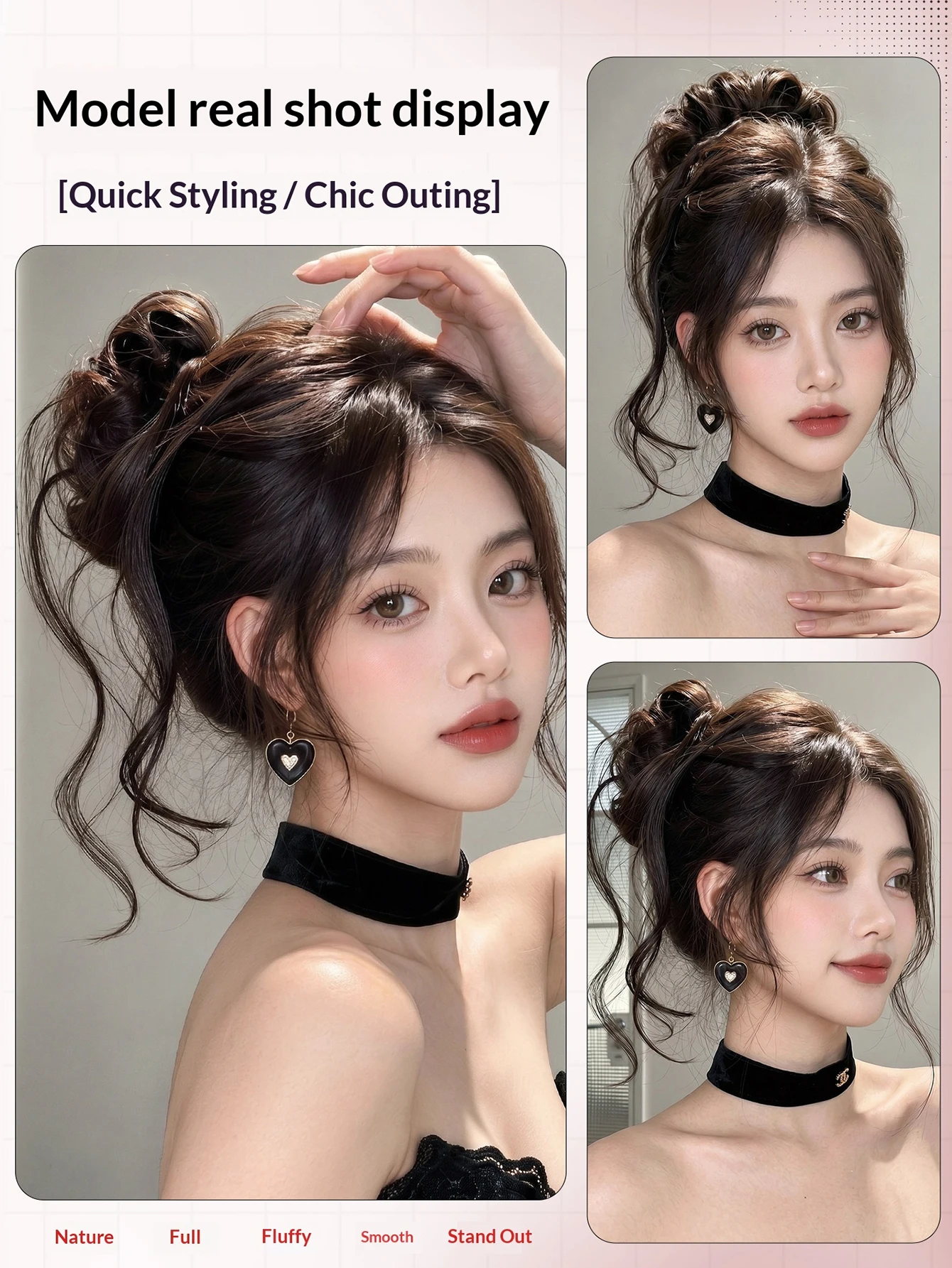 Elegant Messy Curly Synthetic Bun Hairpiece With Elastic Rubber Band Fluffy Bun Ponytail Hair Extension for Daily And Part Use ﻿