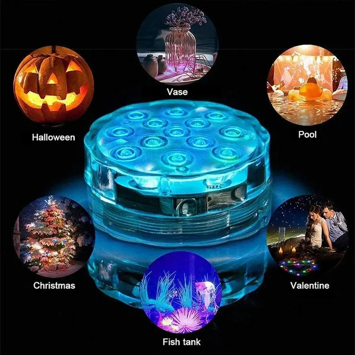 AA19 6PCS LED RGB Submersible Light 16 Colors Underwater Lamp for Ponds Decoration Parties Vase Bases Spas Aquariums