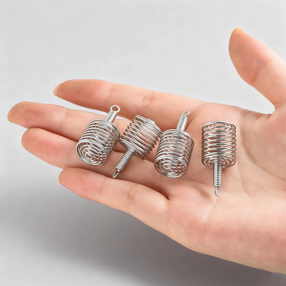 10PCS Stainless Steel Column Cage Pendant with Spring and Crystal Bead Holder