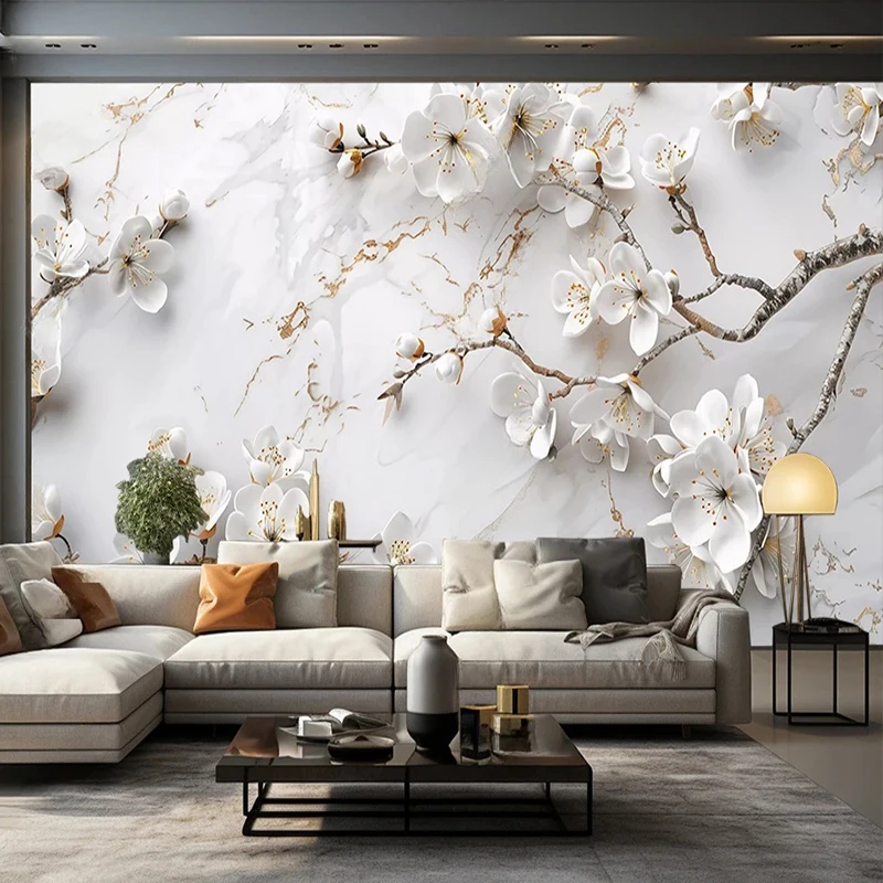 3D Wall Mural Wallpaper Creative Relief Chinese Flower Birds Wall Cloth Living Room Bedroom Sofa Backdrop Wall Home Decor Fresco