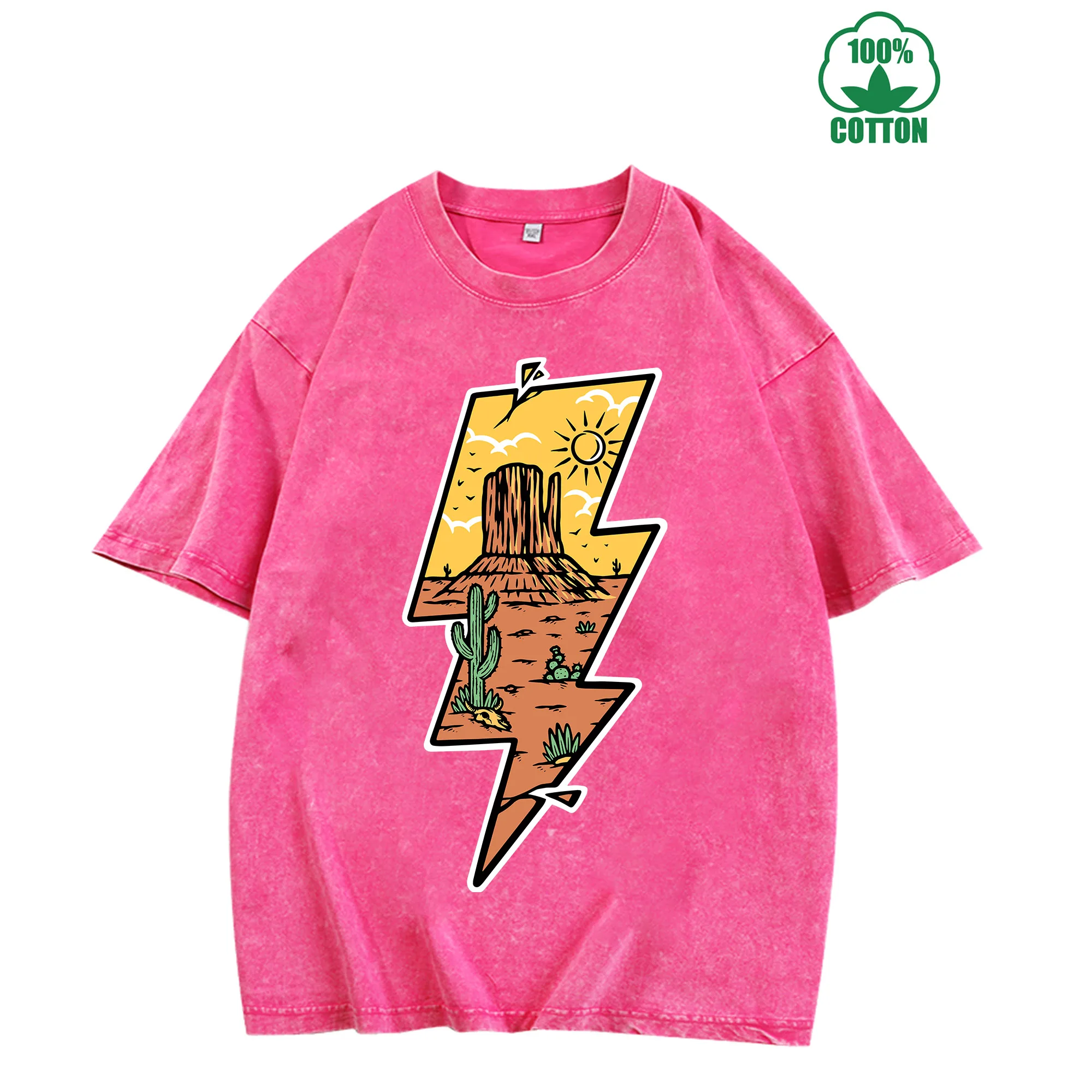 تي شيرت Desert Bolt Vintage مغسول 230 جرام 100% قطن مريح كبير الحجم ملابس الشارع للجنسين #2