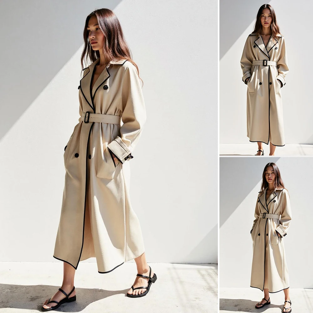

Mia Muse Boutique Осенний плащ женский простой переплет с длинными рукавами, шалью, воротником, карманами на пуговицах, повседневный длинный плащ