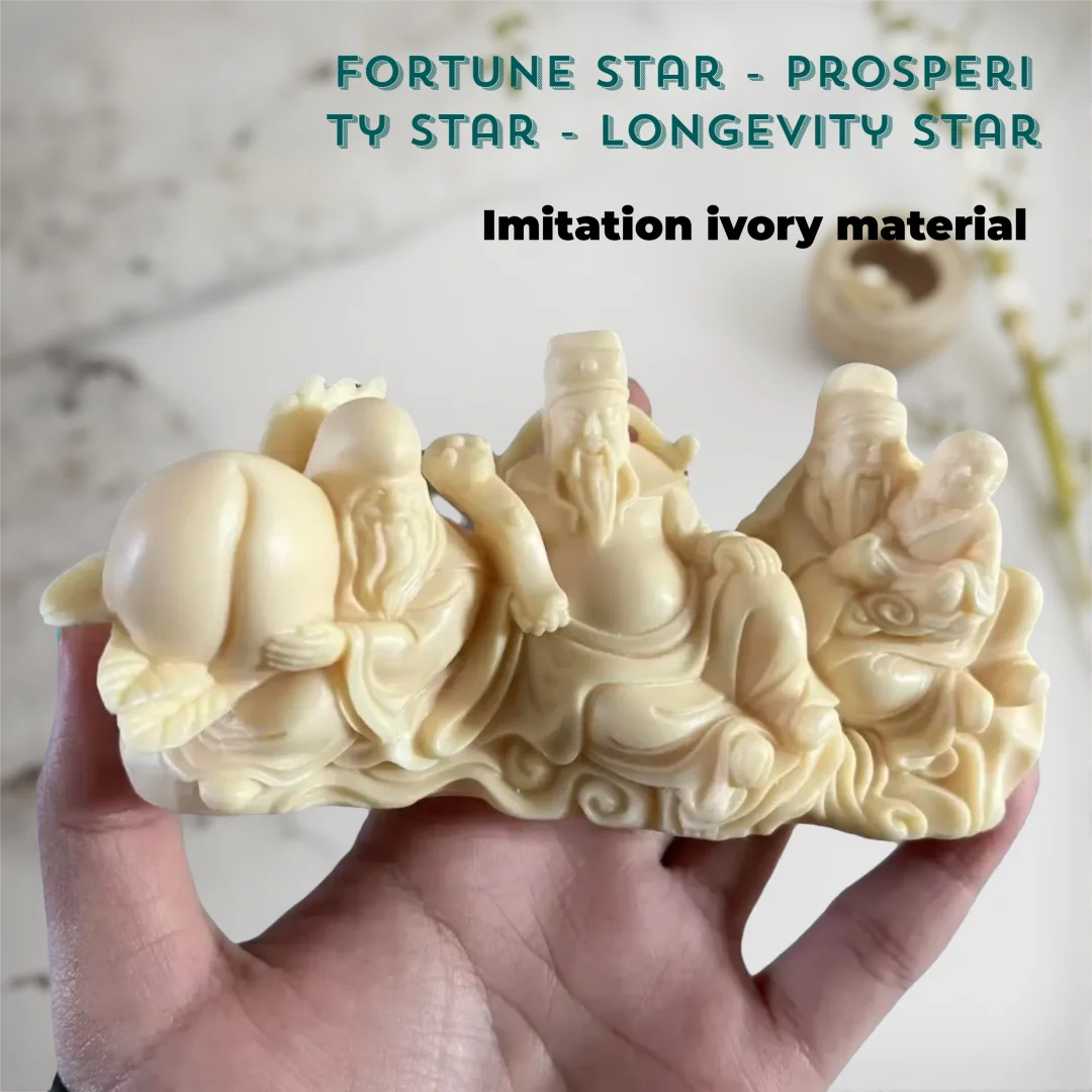Resin Fu Lu Shou Figure Decoration Statue Handmade Art Sculpture  Chinese God of Wealth  Home Room, Office Car Feng Shui Statue