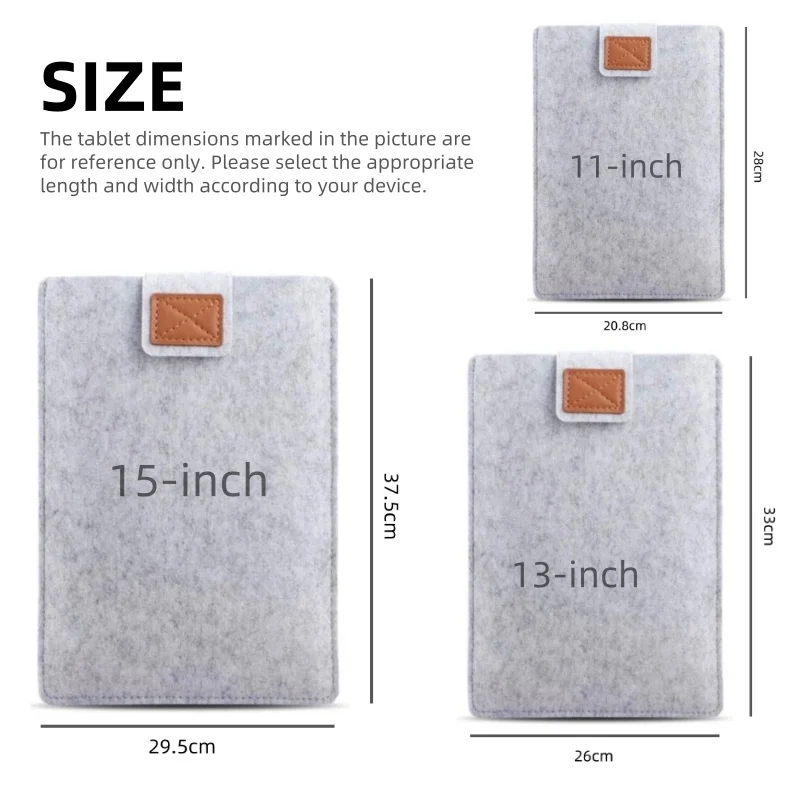 Felt Tablet Sleeve with Velcro Closure – 11/13/15 inch Protective Case for Tablets & Ultrabooks, Scratch-Resistant, Portable