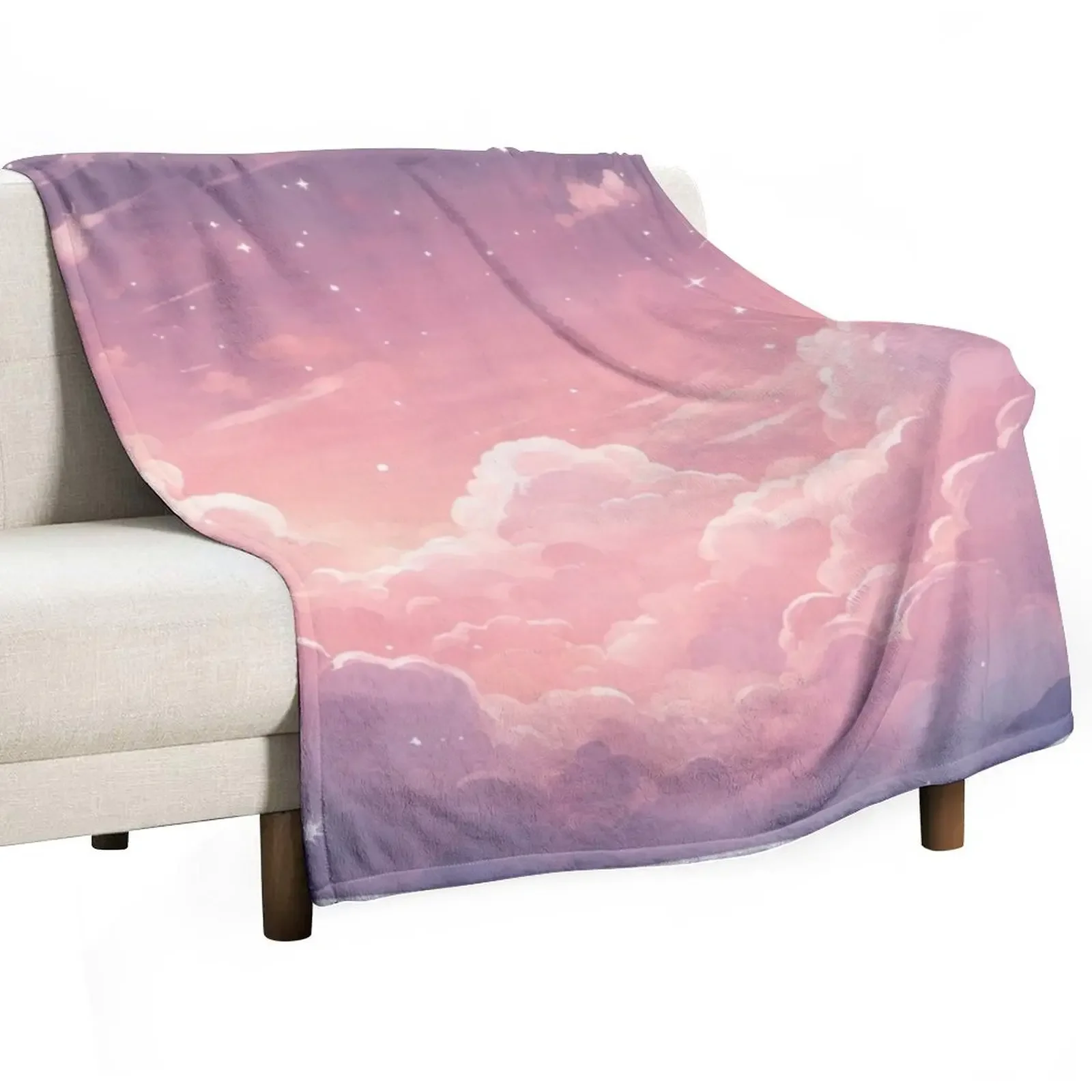 

Pastel Pink Anime Clouds Stars Sky Throw Blanket Designers Sofa Throw Thins Hair Blankets