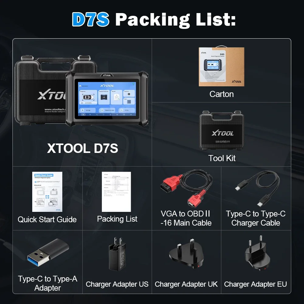 Xtool D7S Auto -diagnostisch gereedschap Xtool D7 OBD2 -scanner met FCA AutoAuth 39+ Resets, ECU Coding Cay FD/DOIP -sleutelprogrammering - afbeelding 1
