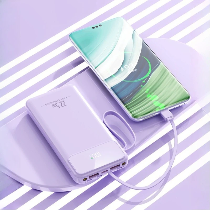 3C Certified Fast Charging Power Bank with Built-in Cable Digital Display Slim 10000mAh 20000mAh Portable Charger