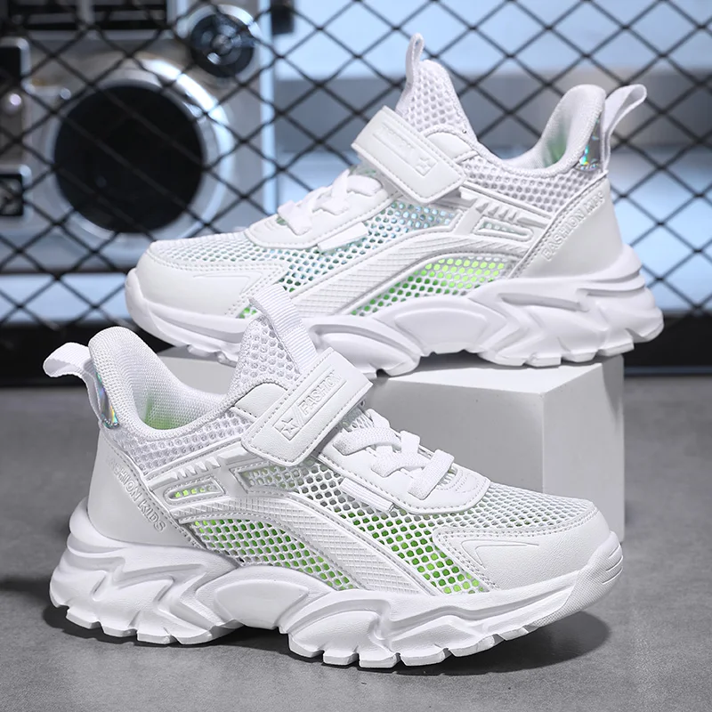 Breathable Kids Sneakers Mesh Running Shoes Lace-up Ultralight Casual Shoes Children Outdoor Non-slip Walking Athletic Shoes