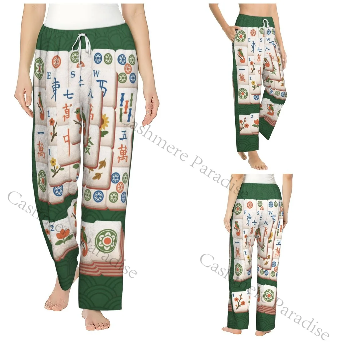 

Mahjong Cozy Flannel Pajama Pants for Women Sleep Bottoms Home Loungewear