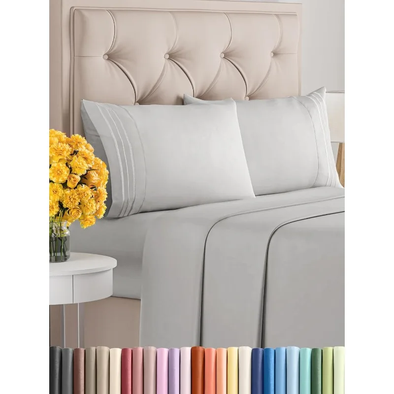 

Queen Size 4 Piece Sheet Set - Comfy Breathable & Cooling Sheets - Light Grey