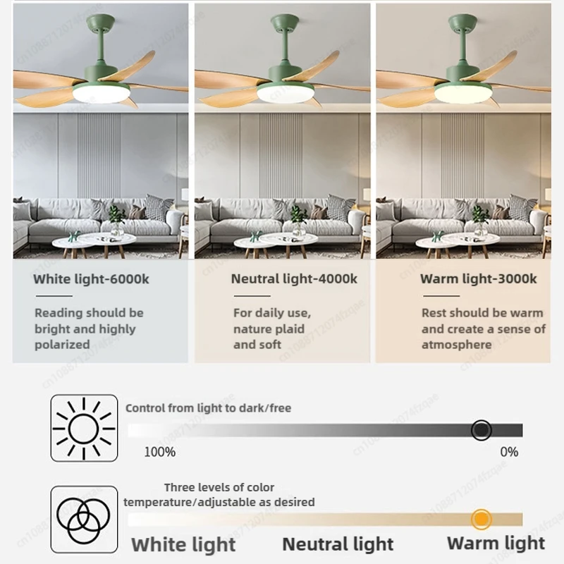 42/50/58 Inch Simple Style Restaurant Living Room LED Remote Control Ceiling Fan Light DC Motor High Wind Power Silent Fan Light