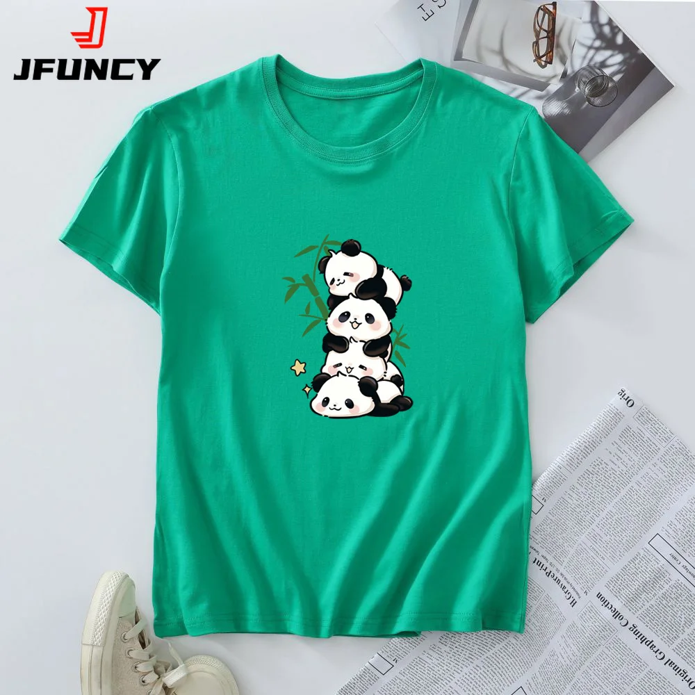 

100% Cotton Women's T Shirt Oversized Women's Top Panda Graphic Multi-Color Soft Breathable Tshirt Summer Short Sleeve Tees