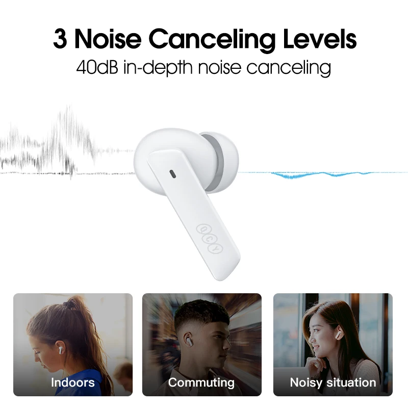 QCY HT05 Melobuds ANC Wireless Bluetooth Earbuds BH21HT05A 40dB 6 Mic AI-Enhanced Calls Transparency App for Custom EQ 30H view 3