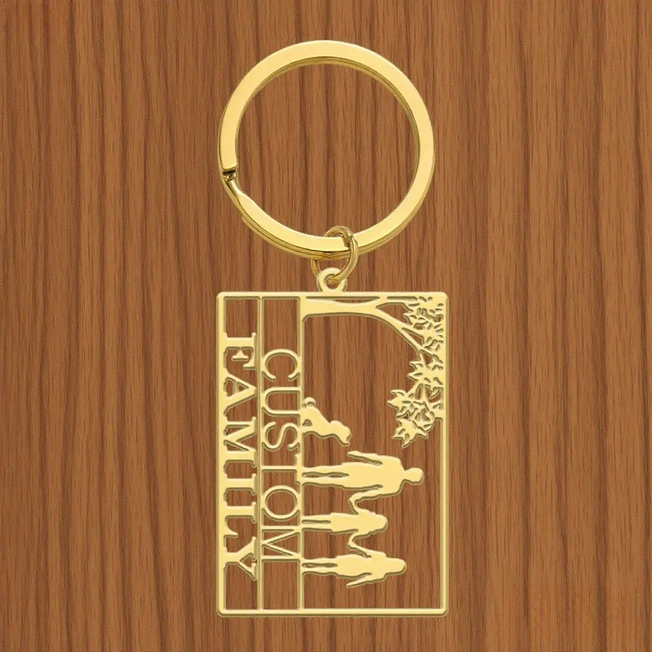 

Custom Family Themed Stainless Steel Cut Square Keychain Optional Styles Customizable Text Portable Item Recording Family Beauty