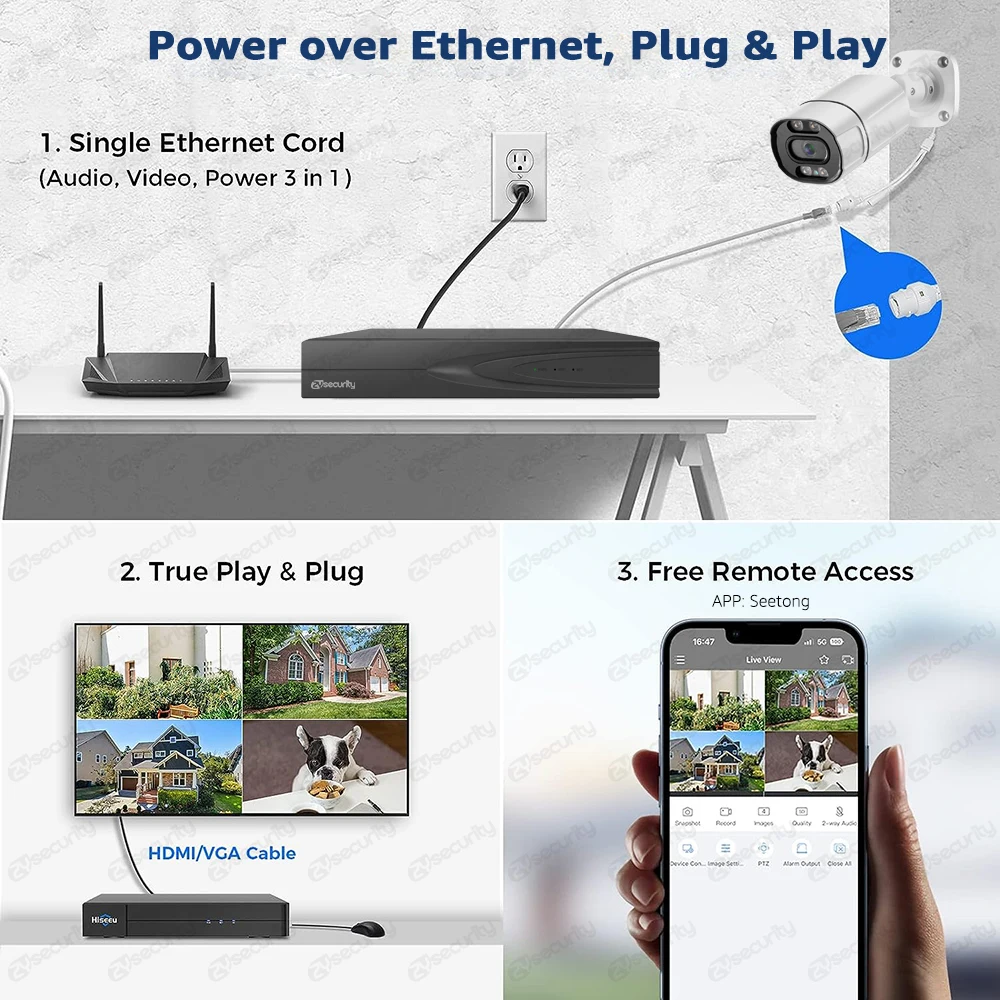 Sistema di telecamere di sicurezza PoE 4K NVR PoE 4CH con telecamera IP di sicurezza da 4 pezzi 8MP / 5MP per kit di sorveglianza domestica con rilevamento intelligente esterno