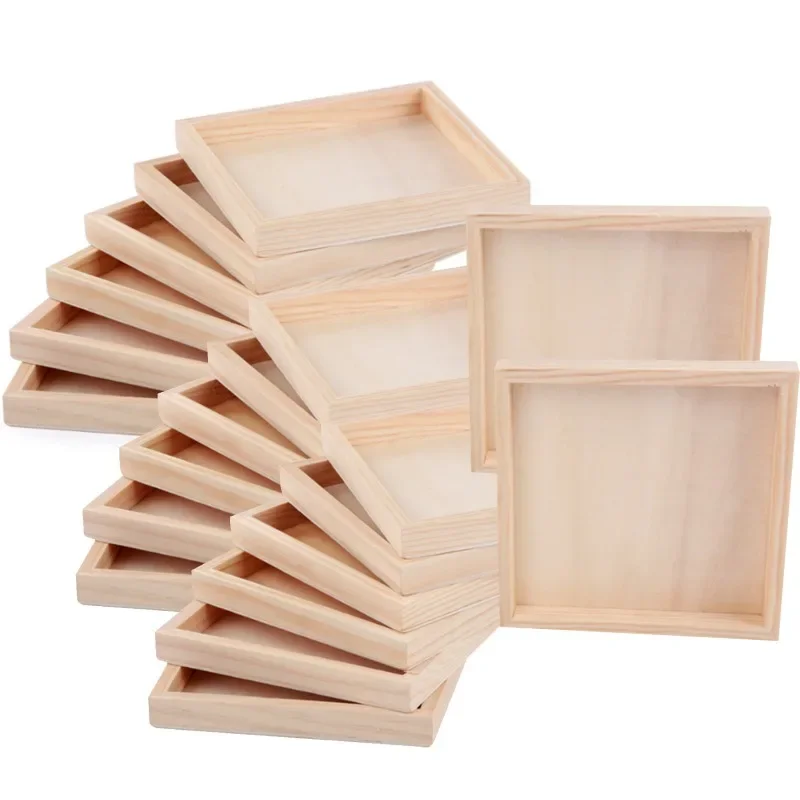 12/20pc Unfinished Wooden Craft Trays Square Multi-Purpose Display Platform DIY Painting Dyeing 3D Puzzles Art Projects Supplies